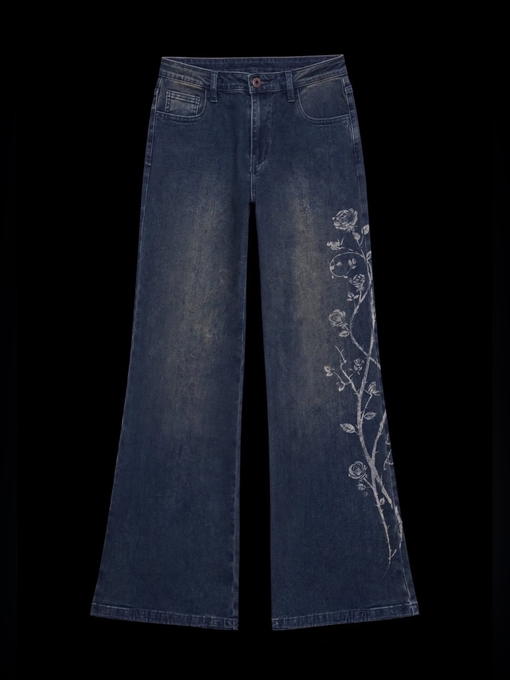 Current Mood Wide Leg Embroidered Dark Blue Women’s Jeans